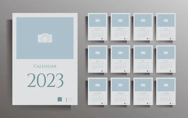 2023年のカレンダー あなたの写真のための場所とベクトルテンプレートのセット — ストックベクタ
