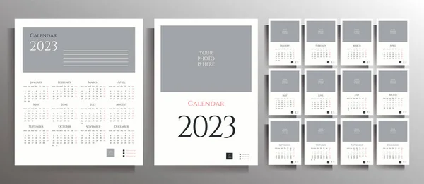Calendar 2023 Set Vector Templates Place Your Photos — Stock Vector