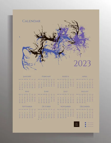 2023年のカレンダーテンプレート 12ヶ月間のウォールカレンダー パステルを基調とした抽象的なイラストで現代的なデザイン — ストックベクタ