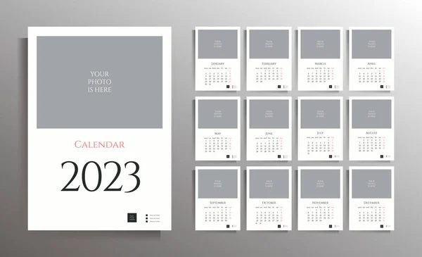 Kalender Für 2023 Wandkalender Für Monate Set Von Vektorvorlagen Mit — Stockvektor