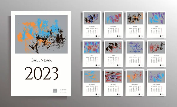 Kalendervorlage Für 2023 Wandkalender Für Monate Zeitgenössisches Design Mit Abstrakten — Stockvektor