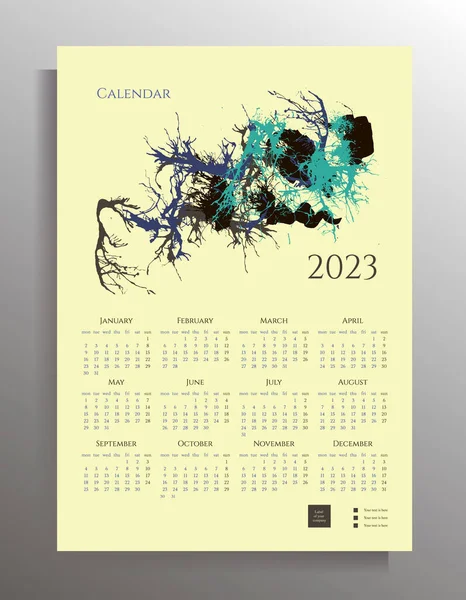 Plantilla Calendario Para 2023 Diseño Calendario Mensual Mural Con Ilustraciones — Archivo Imágenes Vectoriales