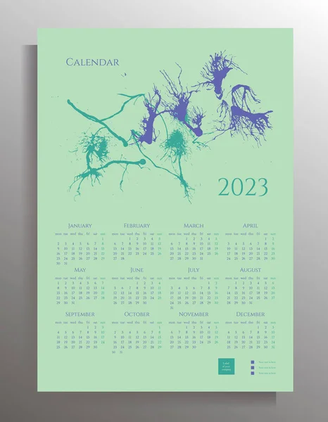 Kalendervorlage Für 2023 Wandkalender Mit Abstrakten Künstlerischen Illustrationen Auf Pastellfarbenem — Stockvektor