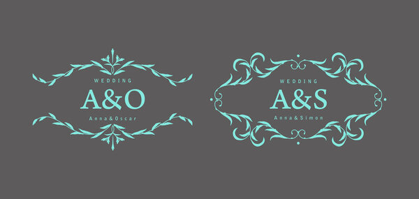 Свадебная персональная монограмма элегантный дизайн. Набор векторных шаблонов с инициалами.