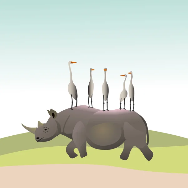 Rhino and the Heron Stock Illustration