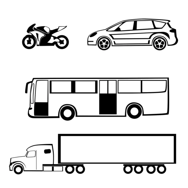 Camion de bus de voiture de vélo — Image vectorielle