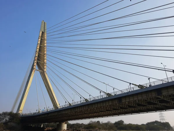 Delhi India July 2022 Signature Bridge Cantilever Spar Cable Stayed — Stock Photo, Image