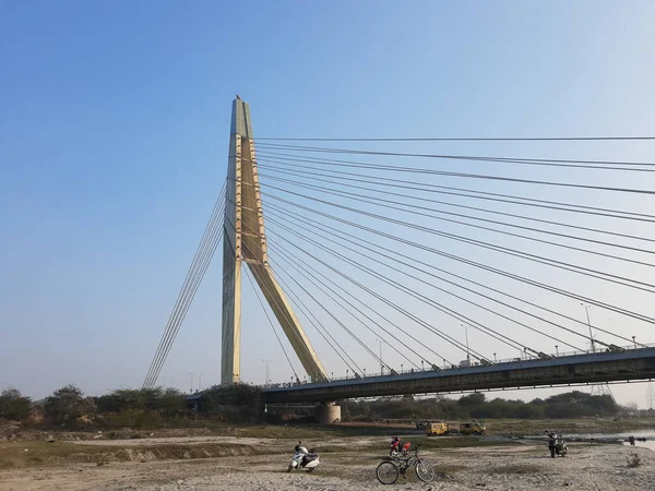 Delhi Índia Junho 2022 Signature Bridge Uma Ponte Cabo Cantilever — Fotografia de Stock