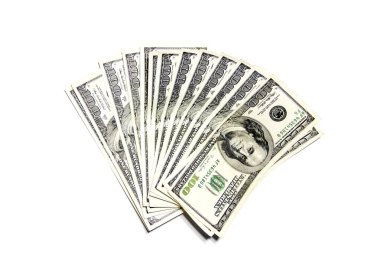 Paralı arka plan. Yüz dolarlık banknotlar. Nakit. Seçici bir odaklanma ile yakın çekim. Yukarıdan görüntüle.