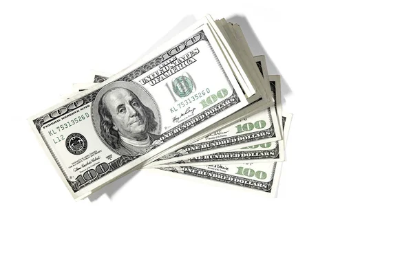 お金の背景アメリカの100ドル札 現金だ 選択的フォーカスでクローズアップ 上からの眺め — ストック写真