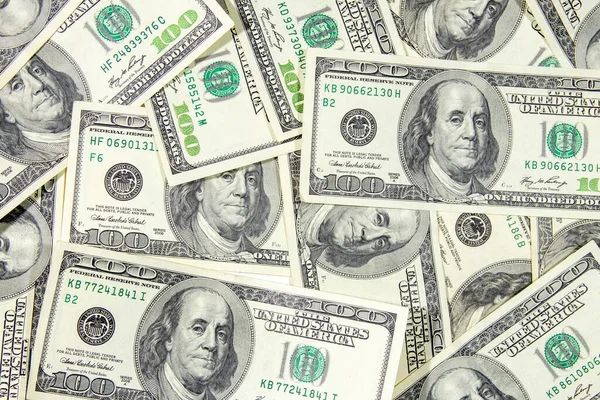 美国100美元钞票的背景。现金。特写。从上面看. — 图库照片