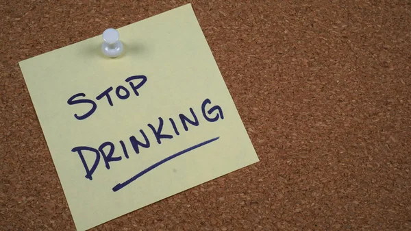 Note Posted Cork Board Reminder Stop Drinking — Stock Photo, Image