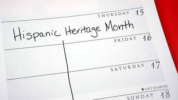 Hispanic Heritage Month marked on a calendar starting on September 15, 2022.