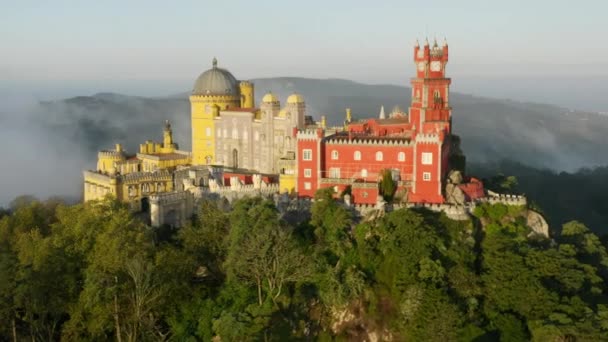 Imagens aéreas do fascinante edifício histórico antigo dentro de terrenos arborizados — Vídeo de Stock