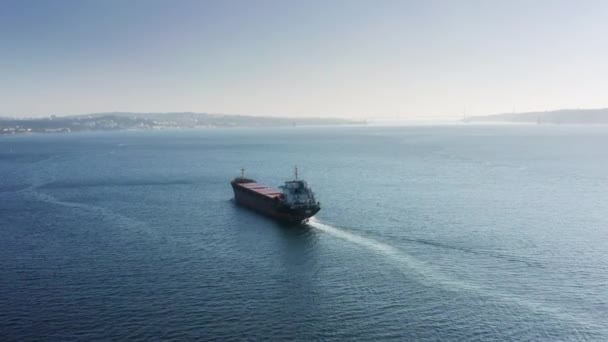 Carga marítima a lo largo de la ruta hacia el principal puerto de contenedores visto desde arriba — Vídeo de stock