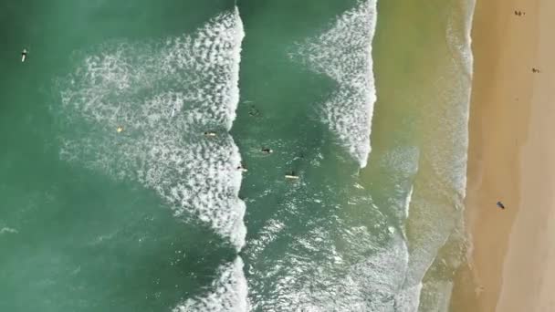 Filmreifes Sommer-Sandstrand-Luftbild mit schönen grünen Meereswellen USA — Stockvideo