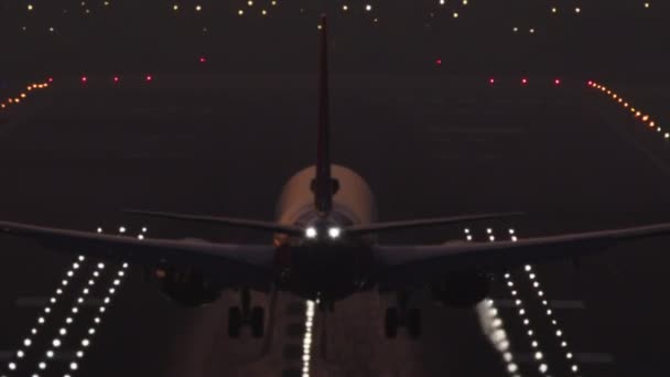 Picturesque scene of big passenger aircraft arriving at the airport runway — ストック動画