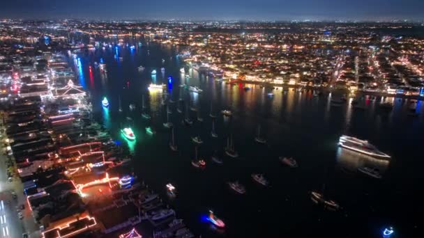 Cinematic aerial hyper lapse of winter season holidays boat festival, Newport 4K — Video