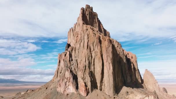 Cinematic epic Shiprock landscape aerial 4K panorama from drone, Natural wonder — Stock Video