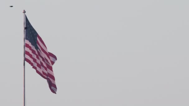 American flag shot on RED camera in slow motion, view on colorful pattern — Stock video