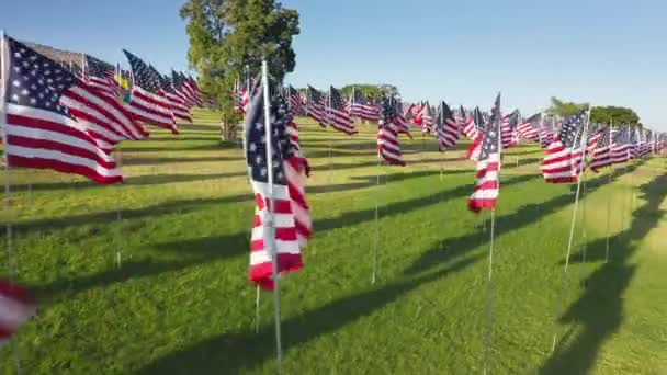 Luftaufnahme der Flaggenwellen als Hommage an die Opfer des Terroranschlags — Stockvideo