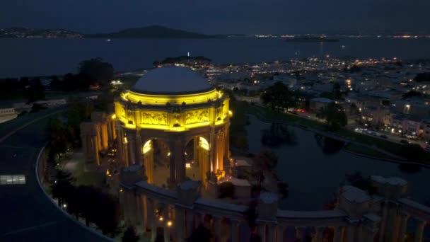 San Francisco City, California USA, palazzo delle belle arti di notte illuminazione 4K — Video Stock