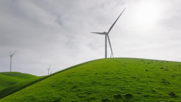 Industrial aerial, power and energy, Windmill turbines generating electric power — Vídeo de Stock