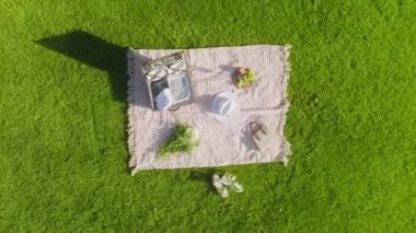 İnsansız hava aracı, yaz tatilinde doğada brunch 'ın üzerinde hızla yükseliyor.