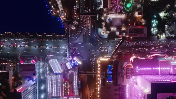 Drone Flight Over Urban Crossroads At Night Rush Hour Traffic, City Panorama 4K — Stok video