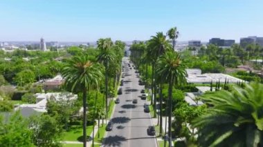 Aerial footage of the main boulevard overpassing the downtown of LA
