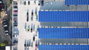 Rooftop solar system and canopy of a garage as seen from above