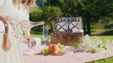 Beyaz boho elbiseli kadın köpüklü şampanya dolduruyor flüt camlı 6K kırmızı içki