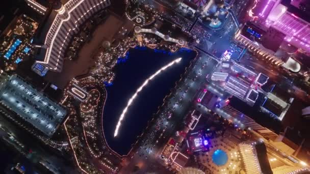 Aerial Bellagio Πολύχρωμο Ζωντανό Φωτισμό Σιντριβάνι Δείχνουν Στο Λας Βέγκας — Αρχείο Βίντεο
