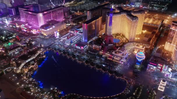 Nachtbeleuchtung Pariser Hotel Und Casino Stadtzentrum Von Las Vegas Mit — Stockvideo