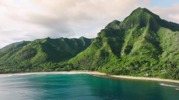 Paisagem Natural Havaí Cinematográfica Aérea Fundo Férias Verão Exótico Com — Vídeo de Stock