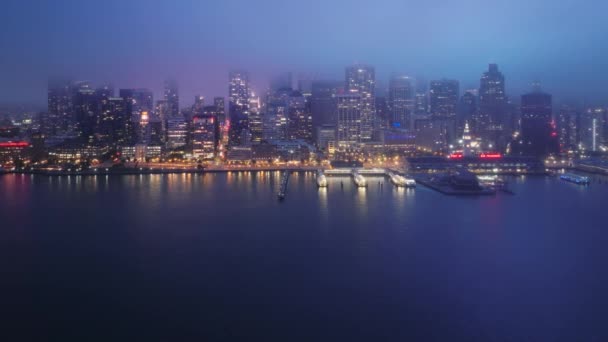 Zřízení Letecké Zobrazení Shot San Francisco City Skyline Noci Embarcadero — Stock video