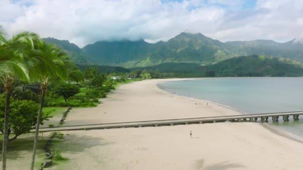 Aerial Kauai Hawaii Usa Concepto Imágenes Drones Turismo Hanalei Beach — Vídeos de Stock