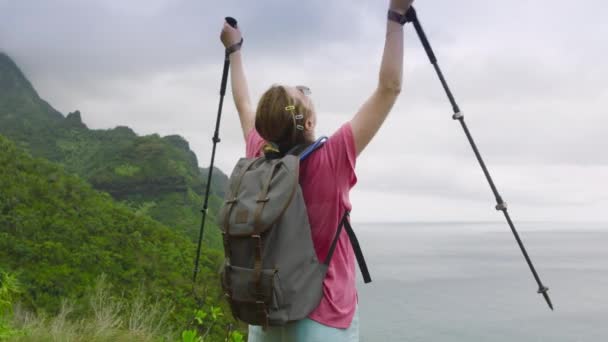 Das Erfolgreiche Erreichen Des Ziels Der Täglichen Wanderungen Durch Den — Stockvideo