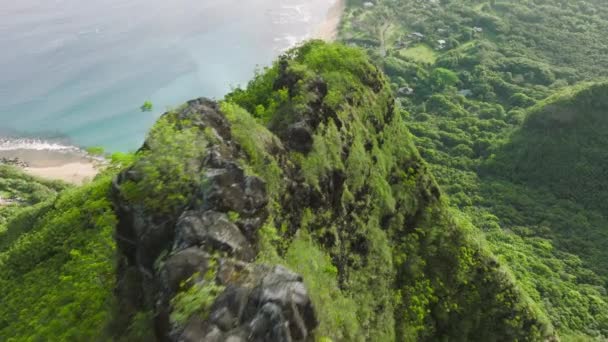 Natursköna Tunnels Stranden Haena Landsbygd Med Underbara Dyra Hus Havet — Stockvideo