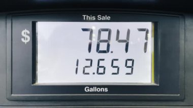 Ekonomik enflasyon nedeniyle yakıt fiyatları arttı. Benzin istasyonunun sayaç fiyatı. Benzin fiyatlarını artırarak yakıt ikmali yapın. ABD 'de dijital sayım, benzin pompası, yükselen benzin fiyatları