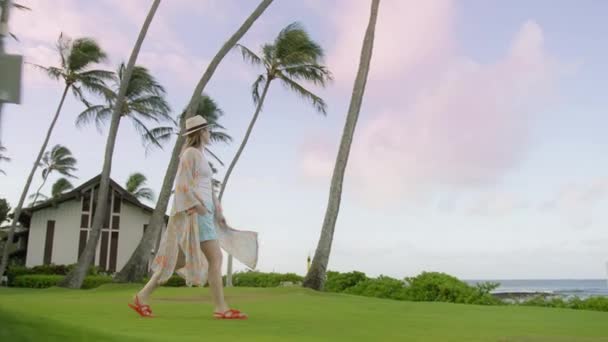 Turista Femenina Vacaciones Verano Isla Hawaii Costa Del Océano Pacífico — Vídeo de stock