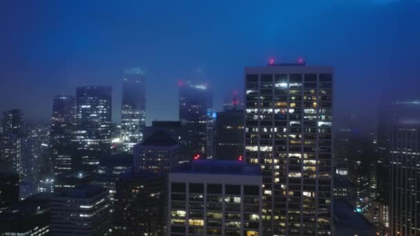 San Francisco Centro Notte Illuminazione Bellissimo Quartiere Finanziario Aereo Nella — Video Stock