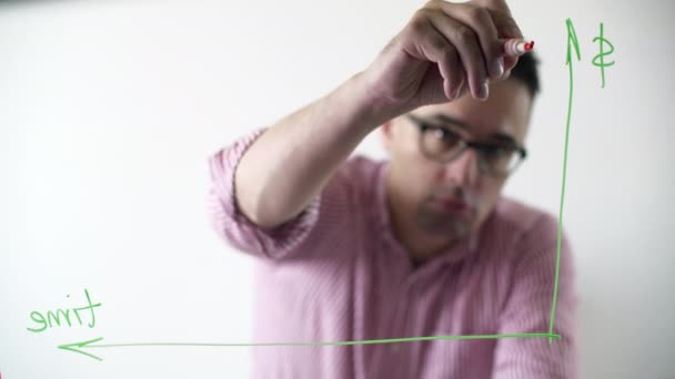 Perito Financeiro Procura Solução Problema Homem Adulto Camisa Rosa Faz — Vídeo de Stock