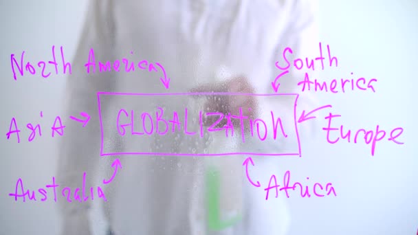 Bilder Man Som Raderar Ett Diagram Från Glasskiva Killen Vit — Stockvideo