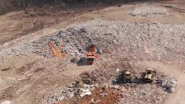 Pidhirtsi Kyiv Oblast Ukraine Dump Truck Throws Solid Household Waste — Stock Video