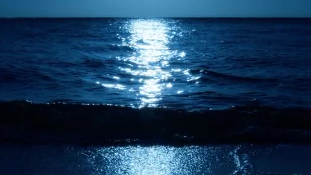 바다를 배경으로 아름다운 서서히 움직이는 밤하늘에 낭만적 카메라가 수면을 비추고 — 비디오