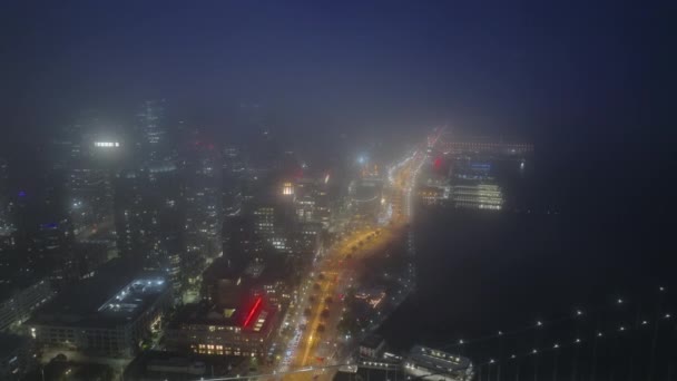 San Francisco Downtown Night Unites States America Aerial Drone Helicopter — Vídeos de Stock