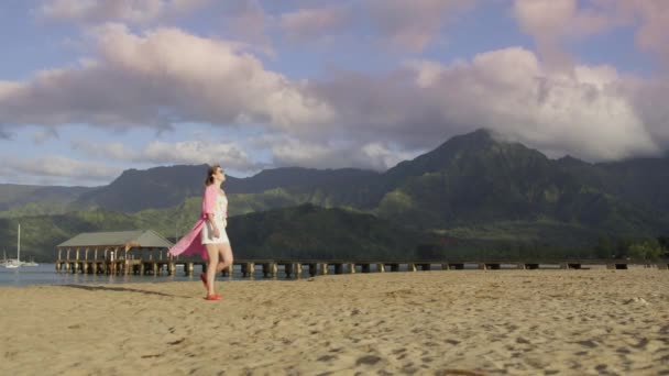 Мандрівний Острів Тропічних Гаваїв Hanalei Beach Nature Літні Канікули Сповільнюють — стокове відео