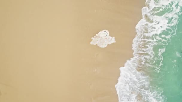 Scenic Luchtfoto Zomervakantie Hawaï Toeristische Achtergrond Top Vrouw Wandelen Door — Stockvideo