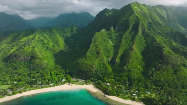 Cinematic Aerial Panorama Wild Nature Tropical Island Kauai Coast Hawaii — Video